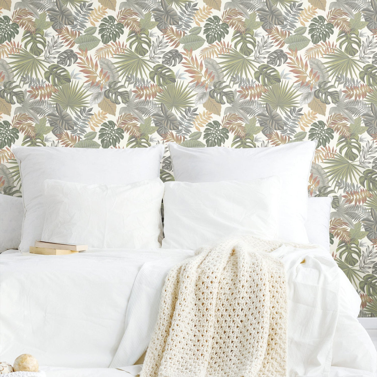 Palm Frond Toss Green Peel & Stick Wallpaper with Tropical Trees Pattern - York RMK12045RL