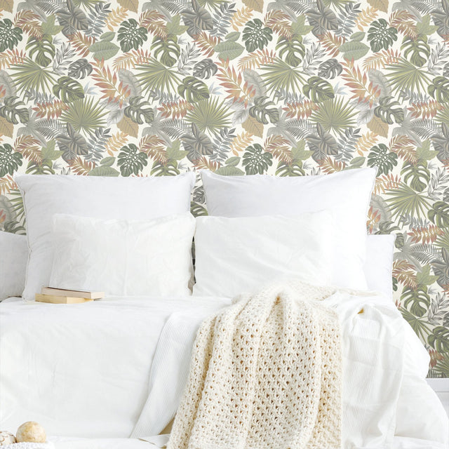 Palm Frond Toss Green Peel & Stick Wallpaper with Tropical Trees Pattern - York RMK12045RL