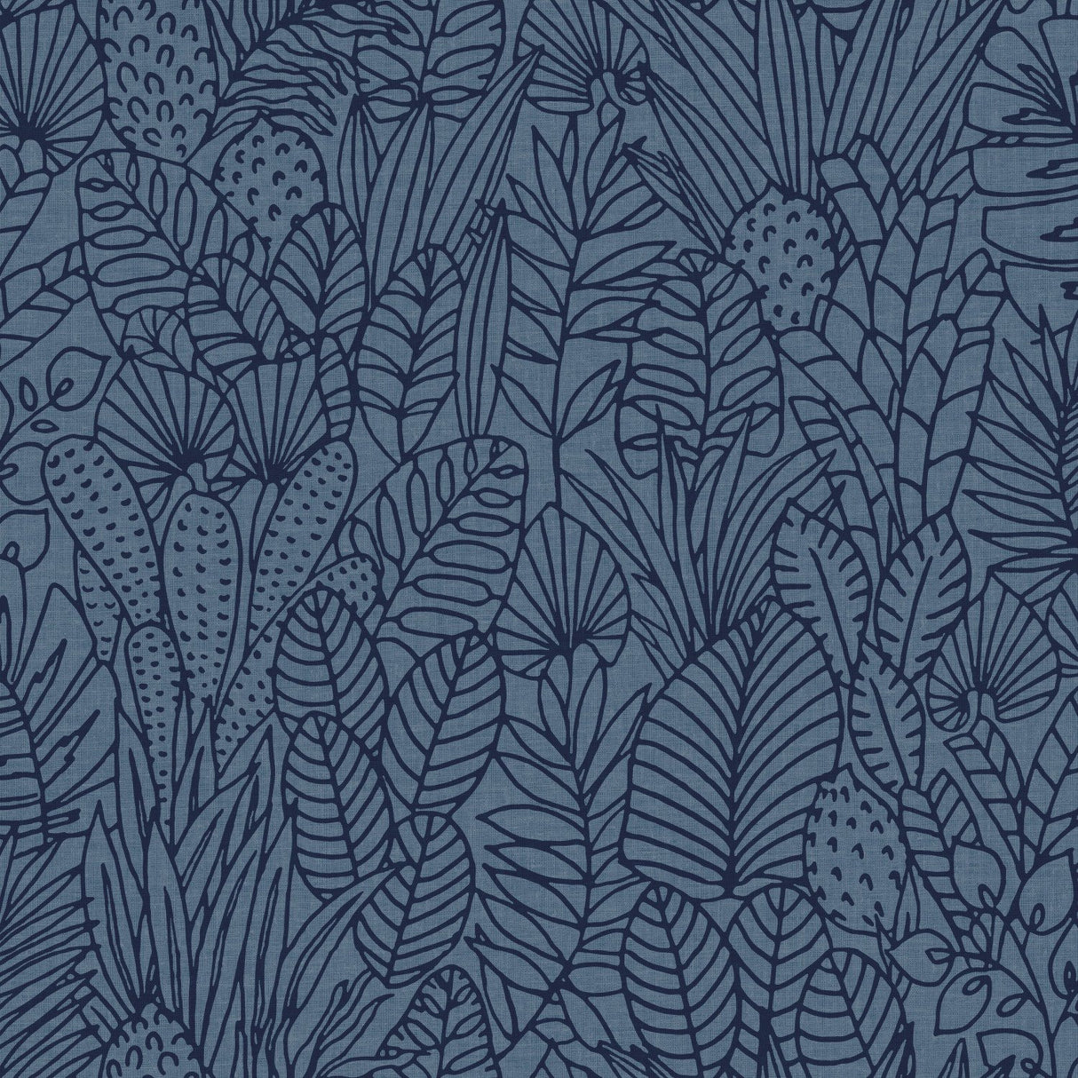 Tropical Leaves Sketch Navy Peel & Stick Wallpaper with Tropical Botanical Leaf Pattern - York RMK12046WP