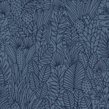 Tropical Leaves Sketch Navy Peel & Stick Wallpaper with Tropical Botanical Leaf Pattern - York RMK12046WP