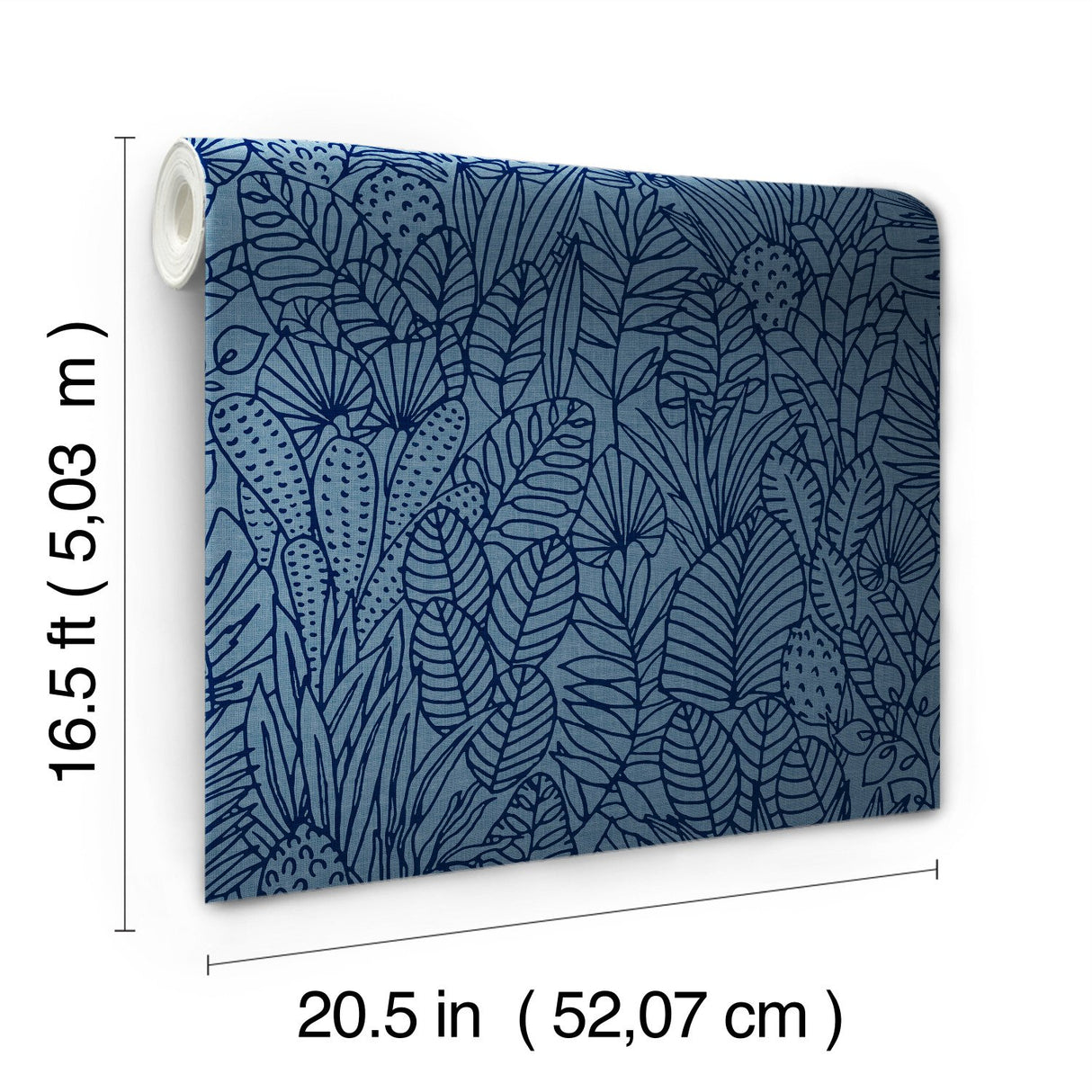 Tropical Leaves Sketch Navy Peel & Stick Wallpaper with Tropical Botanical Leaf Pattern - York RMK12046WP