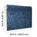 Tropical Leaves Sketch Navy Peel & Stick Wallpaper with Tropical Botanical Leaf Pattern - York RMK12046WP