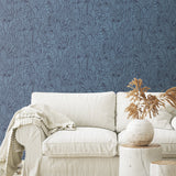 Tropical Leaves Sketch Navy Peel & Stick Wallpaper with Tropical Botanical Leaf Pattern - York RMK12046WP
