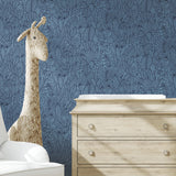 Tropical Leaves Sketch Navy Peel & Stick Wallpaper with Tropical Botanical Leaf Pattern - York RMK12046WP