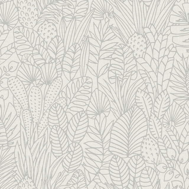 Tropical Leaves Sketch Beige Peel & Stick Wallpaper with Botanical Tropical Leaves Pattern - York RMK12047WP