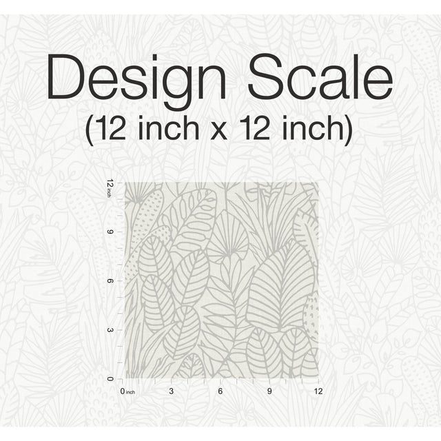 Tropical Leaves Sketch Beige Peel & Stick Wallpaper with Botanical Tropical Leaves Pattern - York RMK12047WP