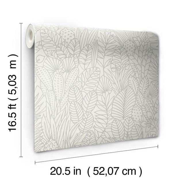 Tropical Leaves Sketch Beige Peel & Stick Wallpaper with Botanical Tropical Leaves Pattern - York RMK12047WP