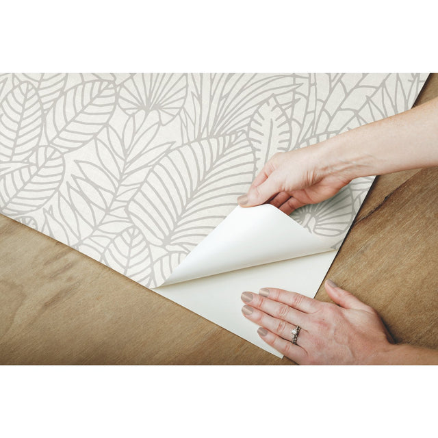 Tropical Leaves Sketch Beige Peel & Stick Wallpaper with Botanical Tropical Leaves Pattern - York RMK12047WP