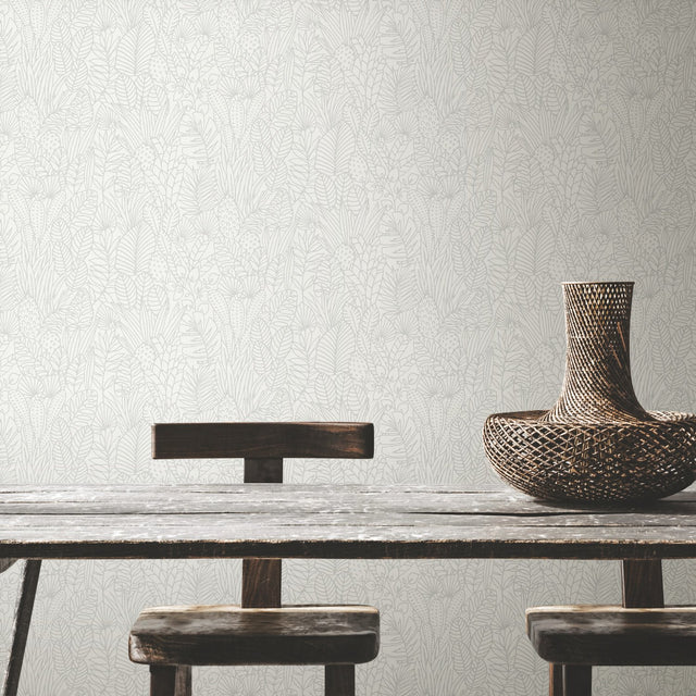 Tropical Leaves Sketch Beige Peel & Stick Wallpaper with Botanical Tropical Leaves Pattern - York RMK12047WP