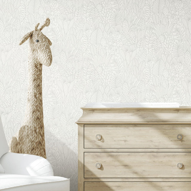 Tropical Leaves Sketch Beige Peel & Stick Wallpaper with Botanical Tropical Leaves Pattern - York RMK12047WP