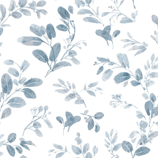 Dancing Leaves Blue Peel & Stick Wallpaper with Modern Botanical Leaves Pattern - York RMK12051RL