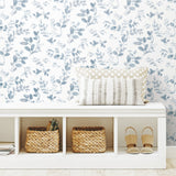 Dancing Leaves Blue Peel & Stick Wallpaper with Modern Botanical Leaves Pattern - York RMK12051RL
