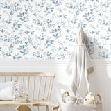 Dancing Leaves Blue Peel & Stick Wallpaper with Modern Botanical Leaves Pattern - York RMK12051RL