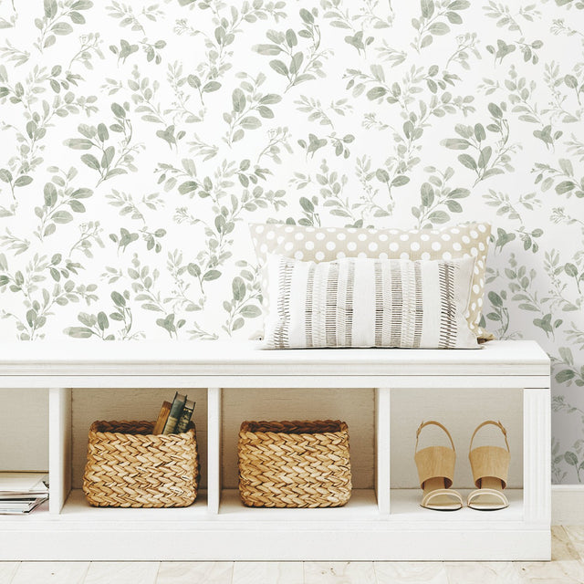 Dancing Leaves Green Peel & Stick Wallpaper