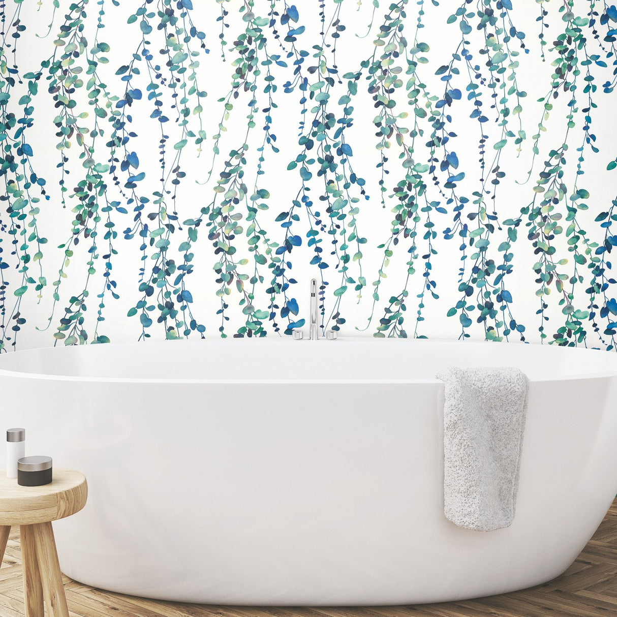 Hanging Watercolor Vines Blue Peel & Stick Wallpaper with Botanical Nature Pattern - York RMK12059RL