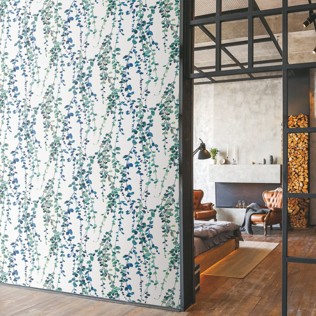 Hanging Watercolor Vines Blue Peel & Stick Wallpaper with Botanical Nature Pattern - York RMK12059RL