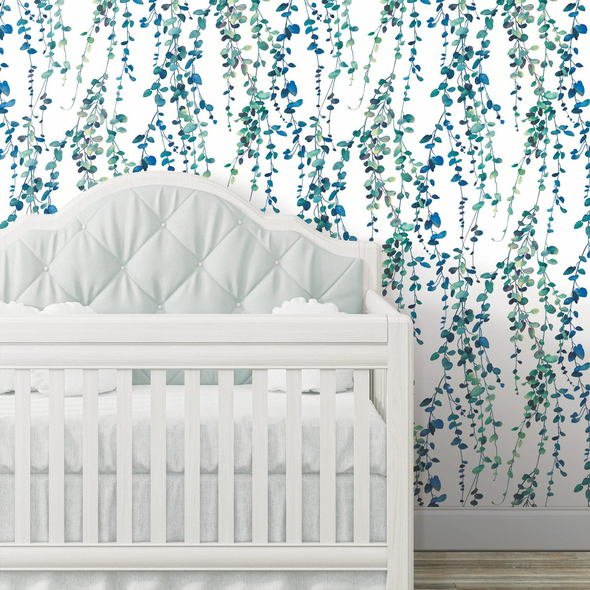 Hanging Watercolor Vines Blue Peel & Stick Wallpaper with Botanical Nature Pattern - York RMK12059RL