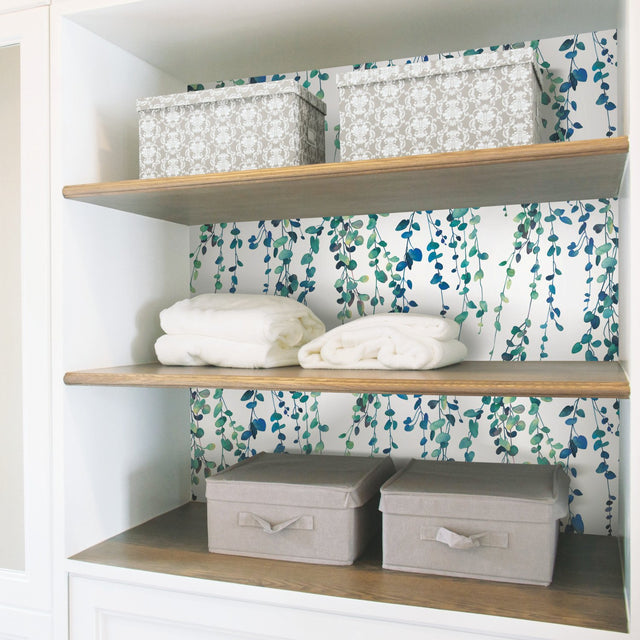 Hanging Watercolor Vines Blue Peel & Stick Wallpaper with Botanical Nature Pattern - York RMK12059RL