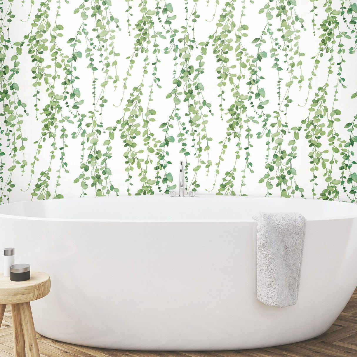 Hanging Watercolor Vines Green Peel & Stick Wallpaper with Botanical Nature Pattern - York RMK12060RL
