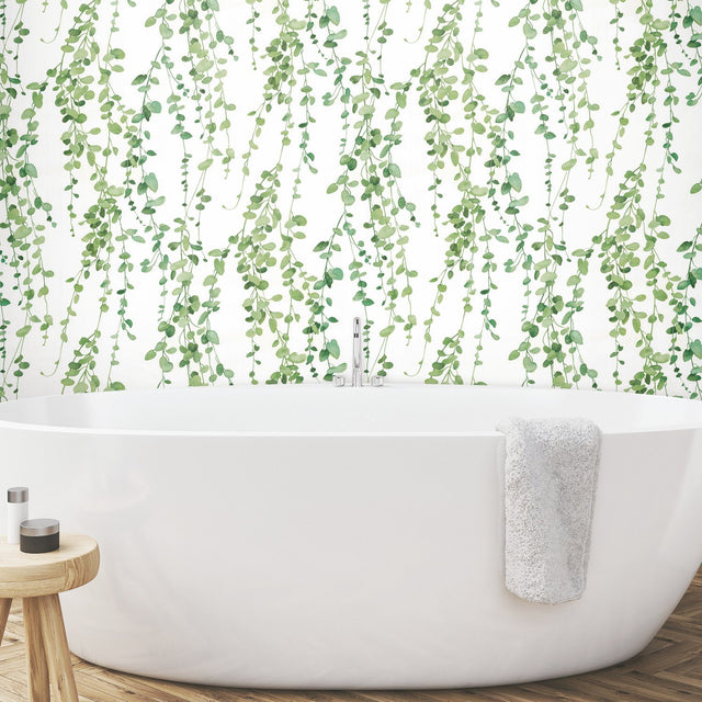 Hanging Watercolor Vines Green Peel & Stick Wallpaper with Botanical Nature Pattern - York RMK12060RL