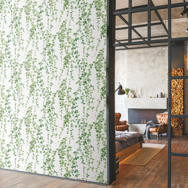 Hanging Watercolor Vines Green Peel & Stick Wallpaper with Botanical Nature Pattern - York RMK12060RL