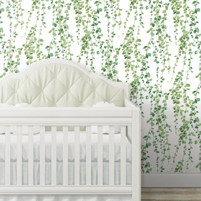 Hanging Watercolor Vines Green Peel & Stick Wallpaper with Botanical Nature Pattern - York RMK12060RL