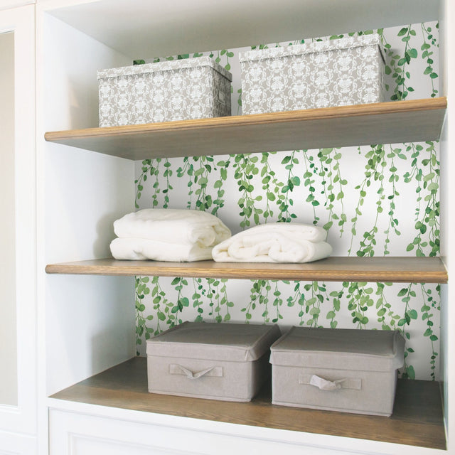 Hanging Watercolor Vines Green Peel & Stick Wallpaper with Botanical Nature Pattern - York RMK12060RL