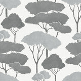 Umbrella Pines Grey Peel & Stick Wallpaper with Whimsical Botanical Trees Pattern - York RMK12062WP