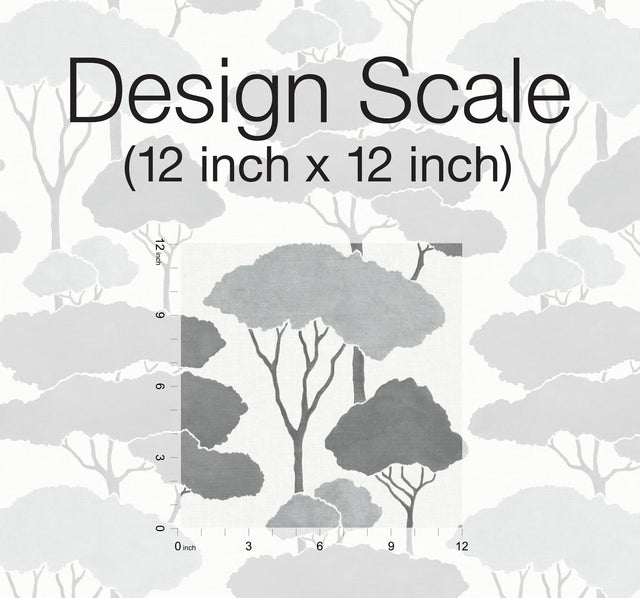 Umbrella Pines Grey Peel & Stick Wallpaper with Whimsical Botanical Trees Pattern - York RMK12062WP