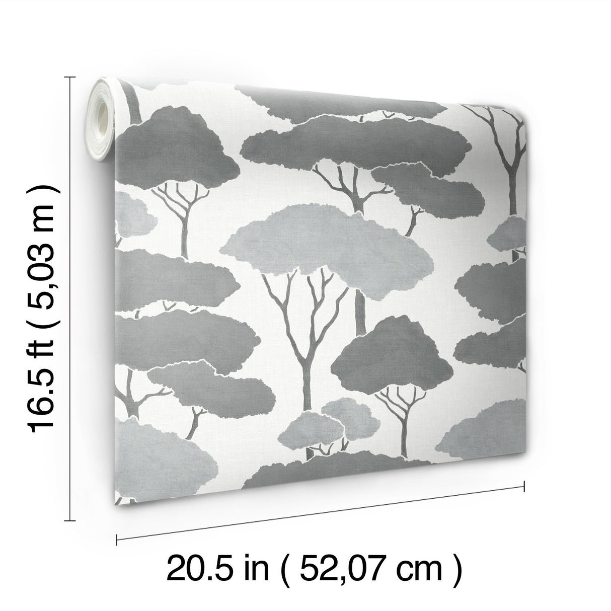 Umbrella Pines Grey Peel & Stick Wallpaper with Whimsical Botanical Trees Pattern - York RMK12062WP