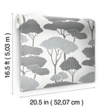 Umbrella Pines Grey Peel & Stick Wallpaper with Whimsical Botanical Trees Pattern - York RMK12062WP