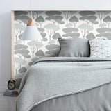 Umbrella Pines Grey Peel & Stick Wallpaper with Whimsical Botanical Trees Pattern - York RMK12062WP