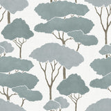 Umbrella Pines Blue Peel & Stick Wallpaper with Whimsical Botanical Trees Pattern - York RMK12063WP