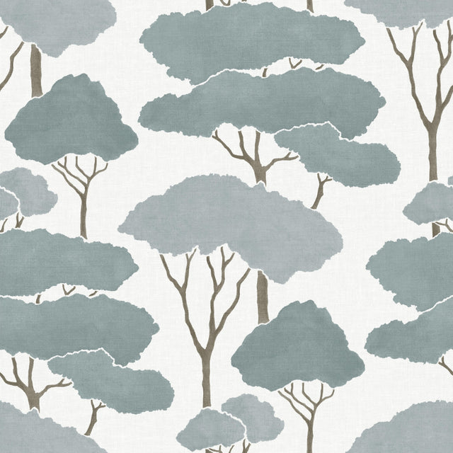 Umbrella Pines Blue Peel & Stick Wallpaper with Whimsical Botanical Trees Pattern - York RMK12063WP