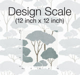 Umbrella Pines Blue Peel & Stick Wallpaper with Whimsical Botanical Trees Pattern - York RMK12063WP