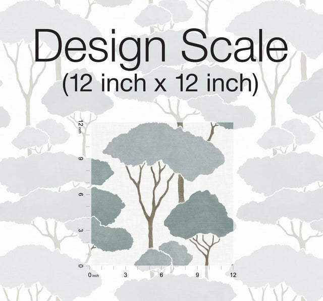 Umbrella Pines Blue Peel & Stick Wallpaper with Whimsical Botanical Trees Pattern - York RMK12063WP