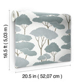 Umbrella Pines Blue Peel & Stick Wallpaper with Whimsical Botanical Trees Pattern - York RMK12063WP