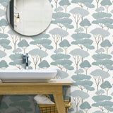 Umbrella Pines Blue Peel & Stick Wallpaper with Whimsical Botanical Trees Pattern - York RMK12063WP