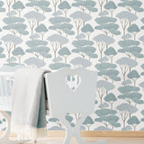 Umbrella Pines Blue Peel & Stick Wallpaper with Whimsical Botanical Trees Pattern - York RMK12063WP