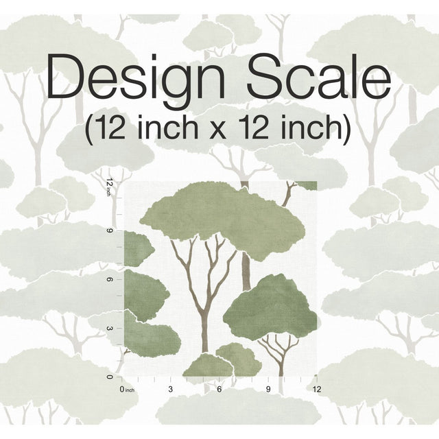 Umbrella Pines Green Peel & Stick Wallpaper with Whimsical Botanical Trees Pattern - York RMK12064WP