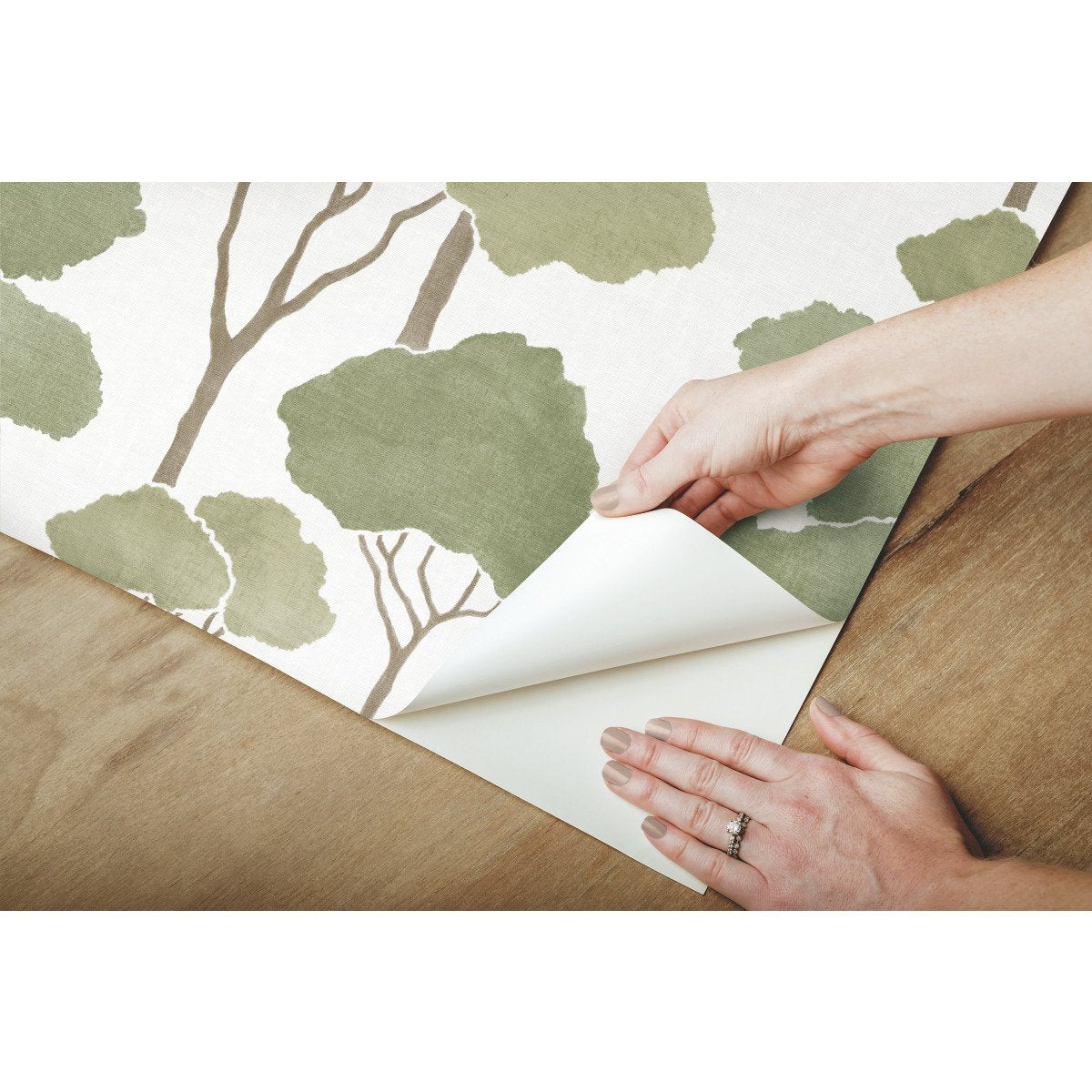 Umbrella Pines Green Peel & Stick Wallpaper with Whimsical Botanical Trees Pattern - York RMK12064WP