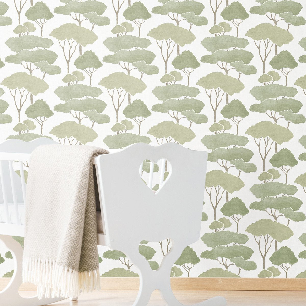 Umbrella Pines Green Peel & Stick Wallpaper with Whimsical Botanical Trees Pattern - York RMK12064WP