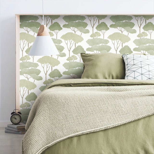 Umbrella Pines Green Peel & Stick Wallpaper with Whimsical Botanical Trees Pattern - York RMK12064WP