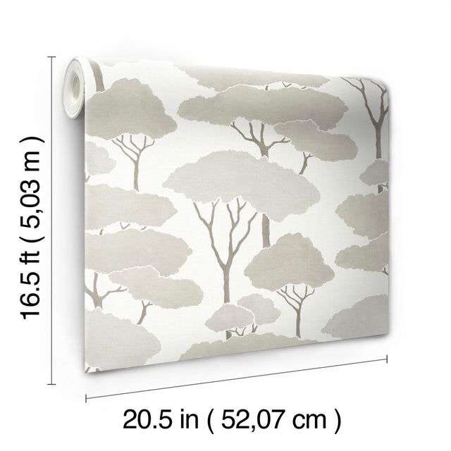 Umbrella Pines Brown Peel & Stick Wallpaper with Whimsical Botanical Trees - York RMK12065WP