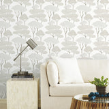 Umbrella Pines Brown Peel & Stick Wallpaper with Whimsical Botanical Trees - York RMK12065WP