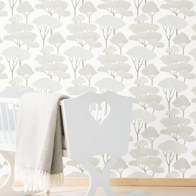 Umbrella Pines Brown Peel & Stick Wallpaper with Whimsical Botanical Trees - York RMK12065WP