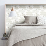 Umbrella Pines Brown Peel & Stick Wallpaper with Whimsical Botanical Trees - York RMK12065WP