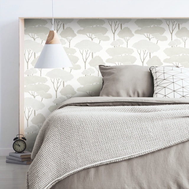 Umbrella Pines Brown Peel & Stick Wallpaper with Whimsical Botanical Trees - York RMK12065WP