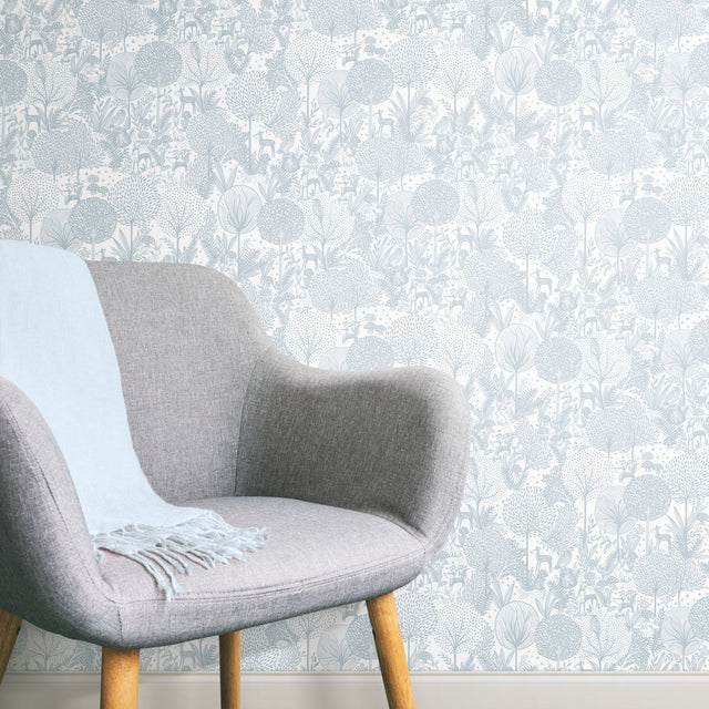 Forest Friends Blue Peel & Stick Wallpaper with Kids Nature Novelty Pattern - York RMK12075RL