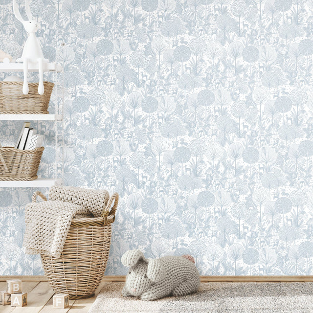 Forest Friends Blue Peel & Stick Wallpaper with Kids Nature Novelty Pattern - York RMK12075RL